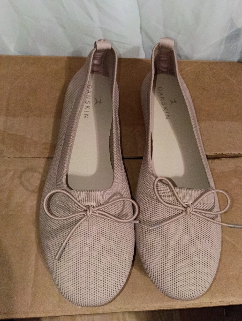 Danskin Tan Knit Ballet Flats with Bow